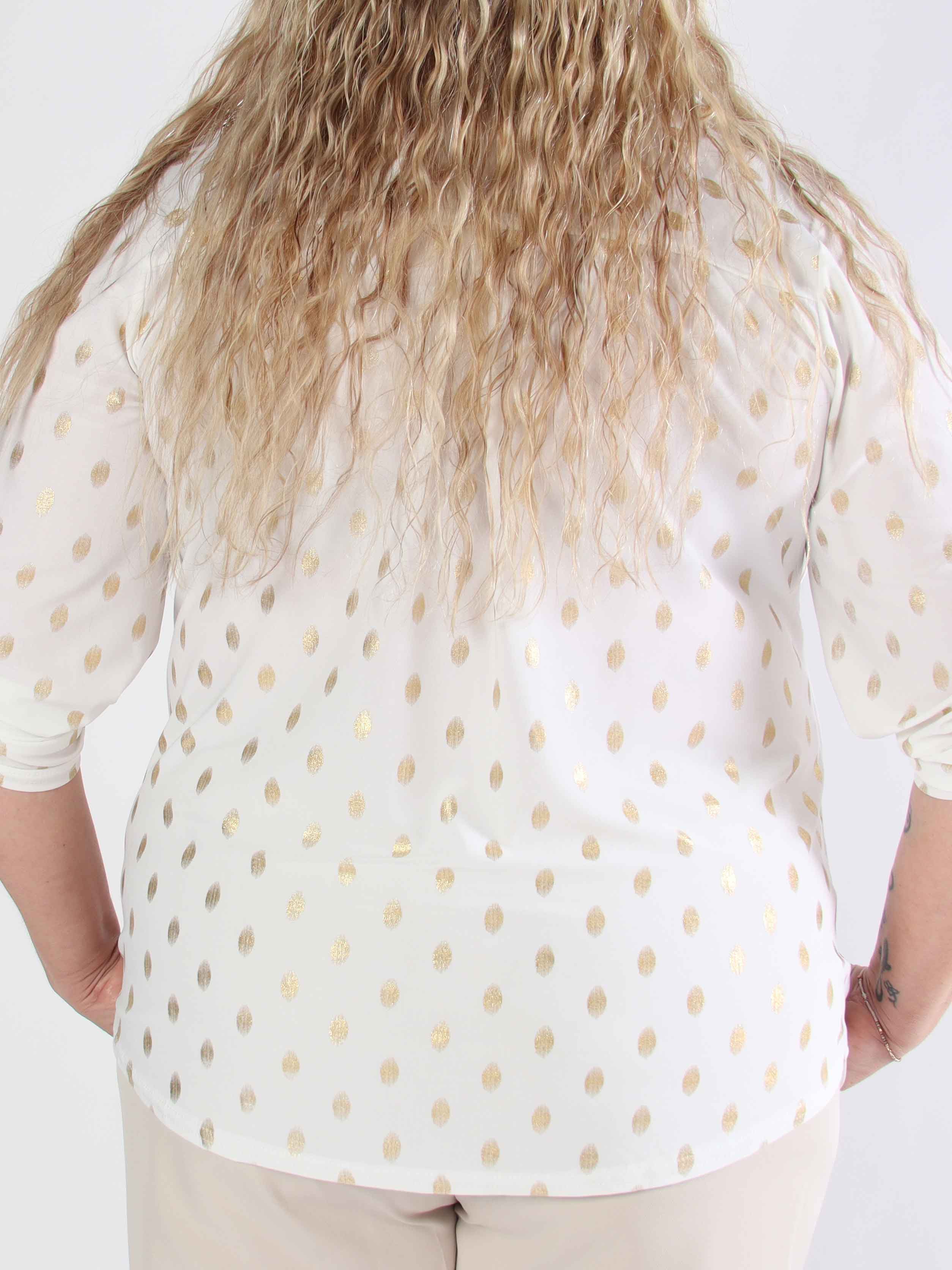 Ebba Gold Shirt - Elastisk plus size blus med guld prickar